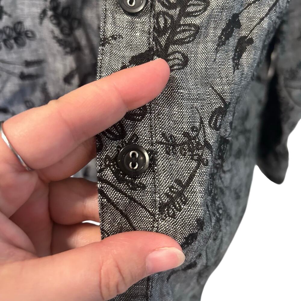 JM Collection Gray Linen Black Embroidered Floral Button Shirt Cottagecore 18W - Picture 9 of 16